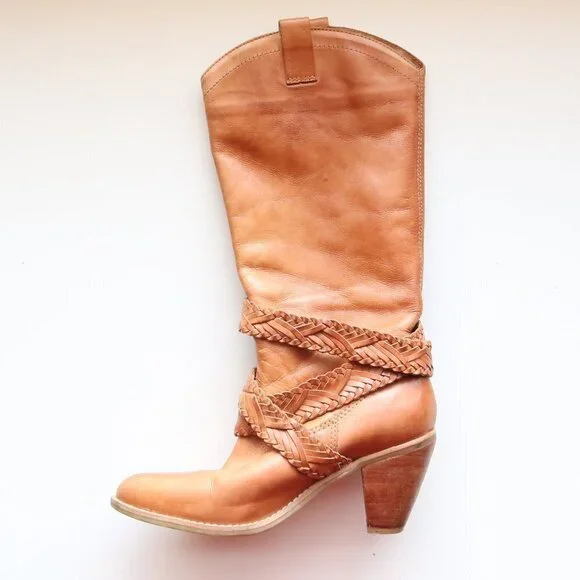 Roots Brazilian Almond Toe Block Heel Western Cowgirl Tall Riding Boots Size 8 - Picture 10 of 16